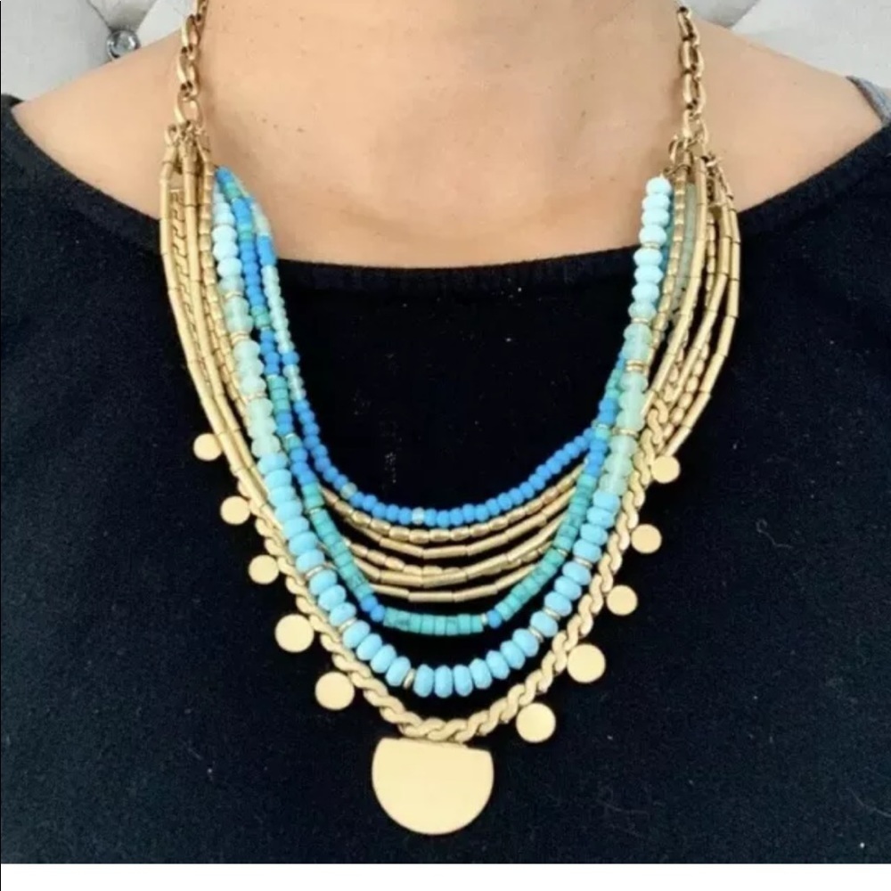 Stella & dot teal gold layered beaded  Necklace